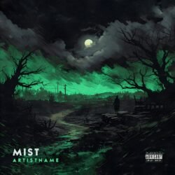 Mist premade album cover art - for Dark Ambient, Dark Pop Music - style Dark Fantasy, Illustrated - in Green, Black Color