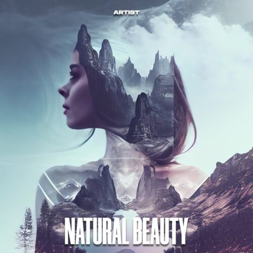 Natural Beauty premade album cover art - for Ambient, Alternative Rock Music - style Double Exposure, Conceptual Art - in Blue, Grey Color