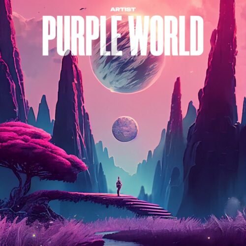 Purple World premade album cover art - for Chillwave, Ambient Music - style Sci-Fi Style, Conceptual Art - in Purple, Blue Color