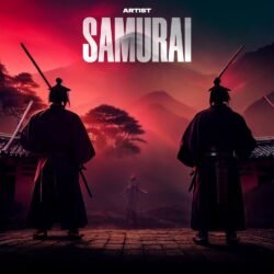 Samurai premade cover art - for Hip-Hop, Phonk Music - style Cinematic Style, Illustrated - in Red, Black Color