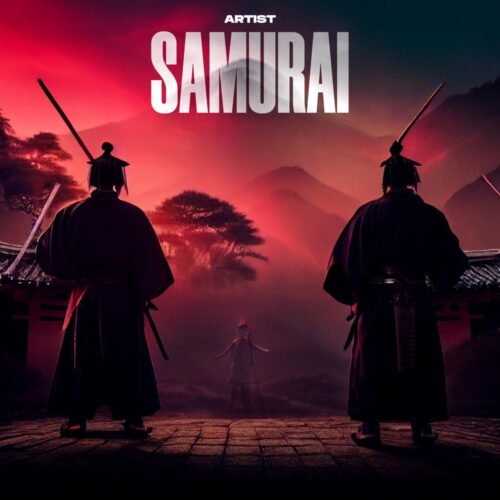 Samurai premade cover art - for Hip-Hop, Phonk Music - style Cinematic Style, Illustrated - in Red, Black Color