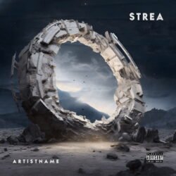 Strea premade album cover art, Strea, Album Cover Art - for Ambient, Dark Ambient Music - style Cinematic Style, Dark Fantasy - in Blue, Grey Color