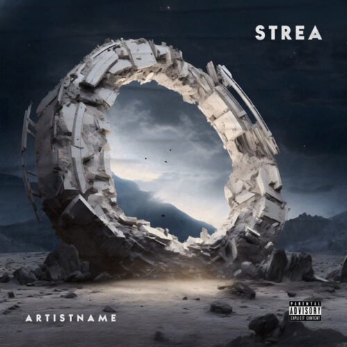 Strea premade album cover art, Strea, Album Cover Art - for Ambient, Dark Ambient Music - style Cinematic Style, Dark Fantasy - in Blue, Grey Color