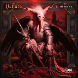 Vulture symphonic black metal premade album cover art - for Heavy Metal, Black Metal Music - style Dark Fantasy, Dark Surrealism - in Red, Black Color
