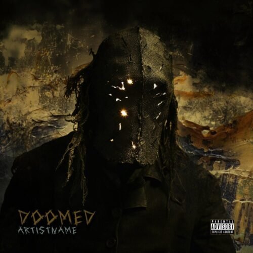 Doomed premade album cover art - for Black Metal, Dark Ambient Music - style Dark Fantasy, Dark Surrealism - in Black, Brown Color