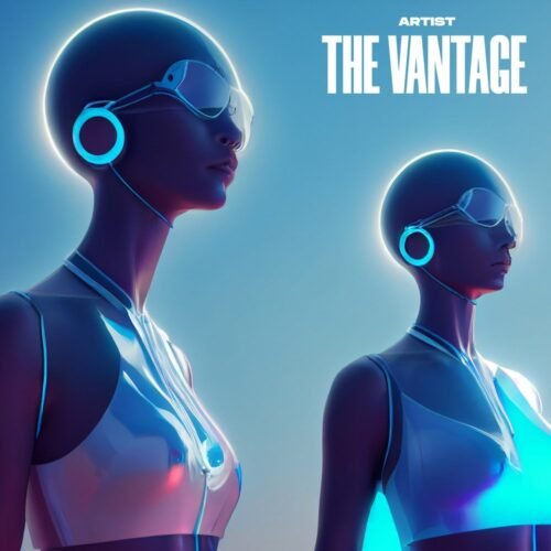 The Vantage premade album cover art - for Electronic, Synth-Pop Music - style Cyberpunk, Sci-Fi Style - in Blue, Purple Color