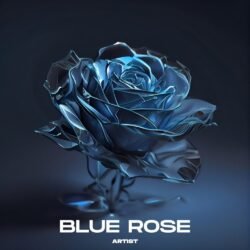 Blue Rose premade album cover art - for Ambient, Chillout Music - style Conceptual Art, Cyberpunk - in Blue, Black Color
