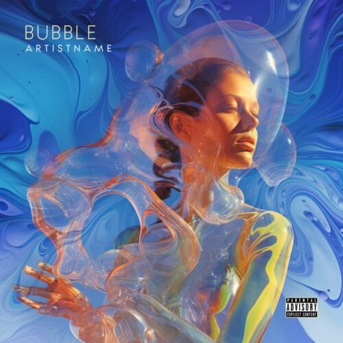 Bubble album cover for sale - for Electronic, Synth-Pop Music - style Surrealist, Hyperpop Style - in Blue, Purple Color
