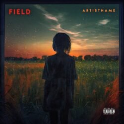 Field premade album cover art - for Alternative Rock, Ambient Music - style Photographic, Cinematic Style - in Orange, Yellow Color