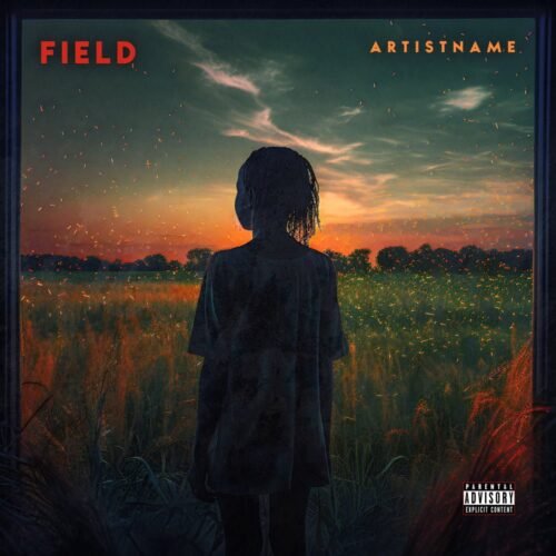 Field premade album cover art - for Alternative Rock, Ambient Music - style Photographic, Cinematic Style - in Orange, Yellow Color