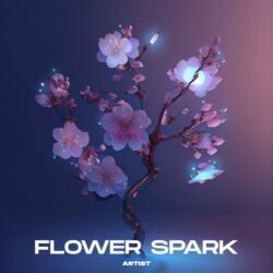 flower spark exclusive digital artwork for sale - for Ambient, Chillout Music - style Futuristic Style, Minimalist - in Blue, Purple Color
