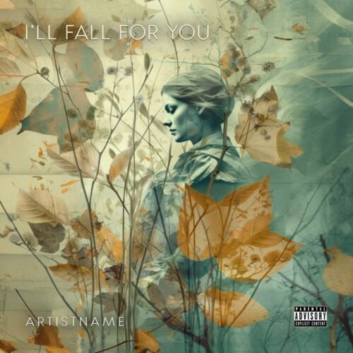 I will fall for you premade album cover art - for Indie Folk, Singer-Songwriter Music - style Double Exposure, Collage - in Green, Orange Color