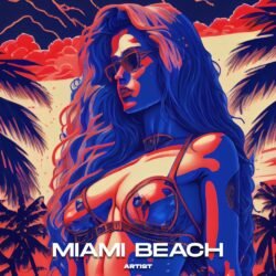 Miami Beach premade album cover art - for Synth-Pop, Chillwave Music - style Pop Art, Screen Printing - in Red, Blue Color