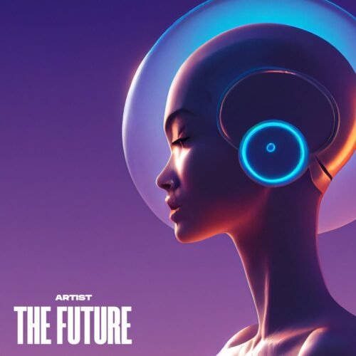 The Future premade album cover art - for Electronic, Synth-Pop Music - style Cyberpunk, Futuristic Style - in Purple, Blue Color