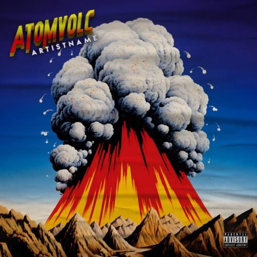 atomvolc exclusive premade cover art for sale - for Rock, Alternative Rock Music - style Illustrated, Retro - in Red, Yellow Color