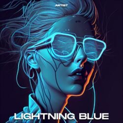 Lightning Blue exclusive digital artwork for sale - for Synth-Pop, Electronic Music - style Cyberpunk, Synthwave Style - in Blue, Black Color