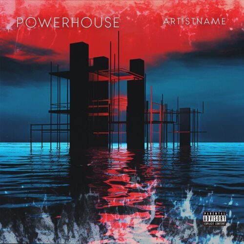 powerhouse exclusive premade digital cover artwork - for Industrial, Darkwave Music - style Cinematic Style, Conceptual Art - in Red, Blue Color