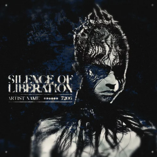 silence of liberation premade cover art - for Darkwave, Gothic Metal Music - style Dark Fantasy, Monochrome - in Blue, Black Color