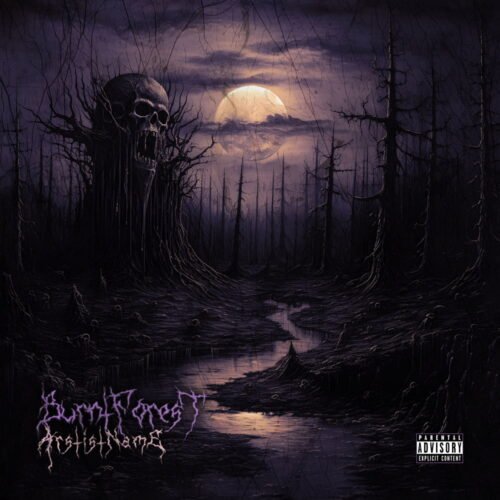 Burnt forest exclusive premade depressive suicidal black metal cover art - for Black Metal, Death Metal Music - style Dark Fantasy, Dark Surrealism - in Purple, Black Color
