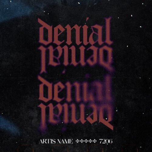 Denial exclusive premade typography cover artwork - for Alternative Metal, Dark Ambient Music - style Dark Surrealism, Gothic Art - in Black, Blue Color