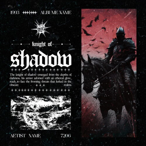 Knight of Shadow - Premade Album Cover Art - in Black & Grey - for Metal, Heavy Metal, Death Metal Music - featuring Knight - (Gloomy, Eerie Vibe)