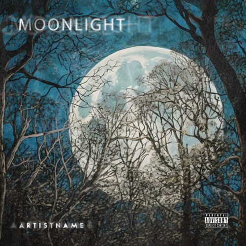 Moonlight exclusive premade cover artwork for sale - for Alternative Rock, Dark Ambient Music - style Dark Fantasy, Illustrated - in Blue, Black Color