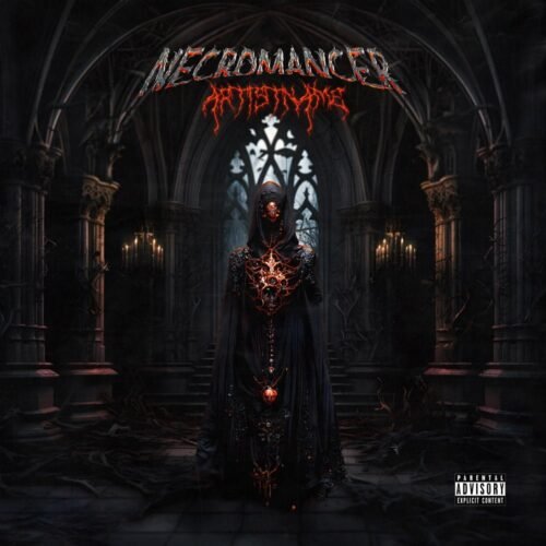 Necromancer premade symphonic black metal album cover artwork - for Black Metal, Death Metal Music - style Dark Fantasy, Gothic Art - in Red, Black Color