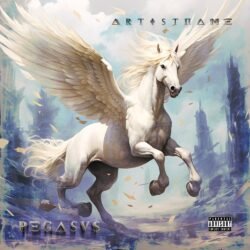 Pegasus premade book cover artwork - for Alternative Rock, Ambient Music - style Cinematic Style, Illustrated - in Blue, White Color