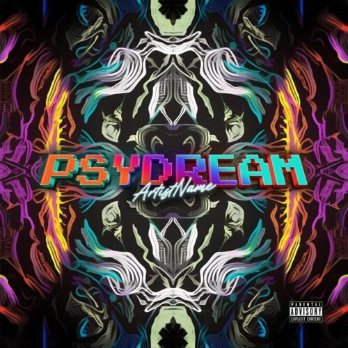Psydream exclusive psychedelic trance album cover artwork - for Ambient, Bass Music Music - style Acid Graphics, Maximalist - in Orange, Yellow Color