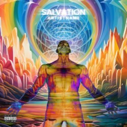 Salvation premade psychedelic artwork in the style of Alex Grey - for Psychedelic Rock, Ambient Music - style Psychedelic Art, Sci-Fi Style - in Red, Orange Color