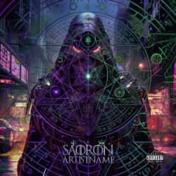 Sauron premade dark techno cover artwork - for Dark Synth, Industrial Music - style Cyberpunk, Dark Fantasy - in Green, Purple Color