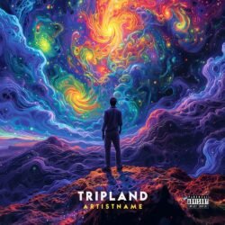 Tripland exclusive psychedelic digital artwork for sale - for Psychedelic Rock, Ambient Music - style Psychedelic Art, Surrealist - in Blue, Purple Color