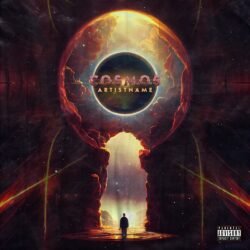 Cosmos premade hard rock album cover art - for Ambient, Electronic Music - style Conceptual Art, Surrealist - in Red, Orange Color