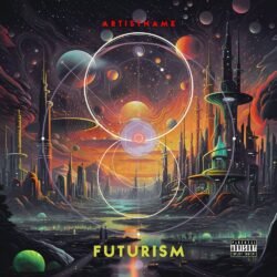 Premade futurism album cover art - for Ambient, Dark Synth Music - style Futuristic Style, Sci-Fi Style - in Red, Orange Color
