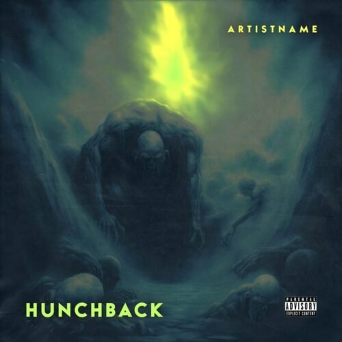 Hunchback premade metal album cover art - for Death Metal, Doom Metal Music - style Dark Fantasy, Oil Painting - in Green, Blue Color