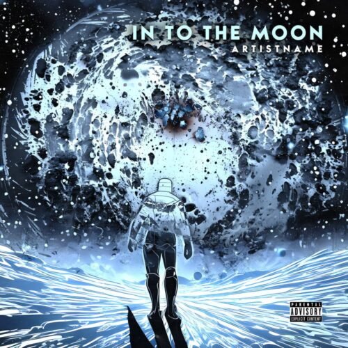 Into the Moon premade album cover art - for Electronic, Ambient Music - style Cinematic Style, Sci-Fi Style - in Blue, Black Color