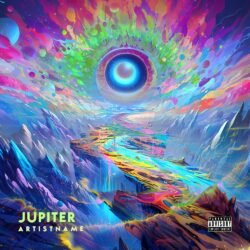 Jupiter premade psychedelic album cover art - for Psychedelic Rock, Ambient Music - style Psychedelic Art, Surrealist - in Blue, Purple Color