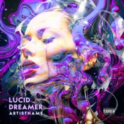 Lucid dreamer premade electronic album cover art - for Hyperpop, Synth-Pop Music - style Hyperpop Style, Psychedelic Art - in Blue, Pink Color