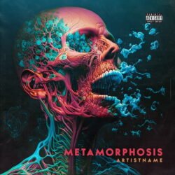 Metamorphosis premade spiritual album cover art - for Alternative Rock, Dark Pop Music - style Surrealist, Conceptual Art - in Pink, Blue Color