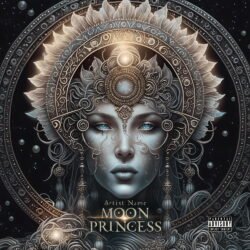 Moon Princess premade psytrance album cover art - for Dark Pop, Ambient Music - style Dark Fantasy, Illustrated - in Black, Grey Color