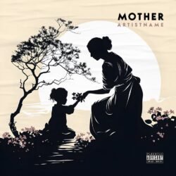 Mother premade Japanese style album cover art - for Acoustic, Ambient Music - style Illustrated, Minimalist - in Cream, Black Color