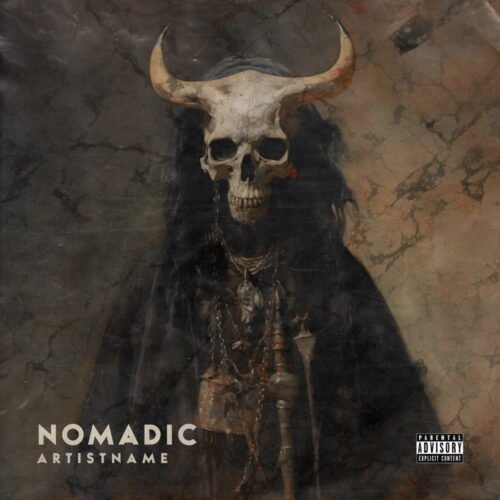 Nomadic premade nomadic shaman album cover art - for Black Metal, Dark Ambient Music - style Dark Fantasy, Dark Surrealism - in Black, Brown Color