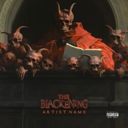 The Blackening premade trash metal album cover art - for Black Metal, Death Metal Music - style Baroque, Chiaroscuro - in Red, Black Color