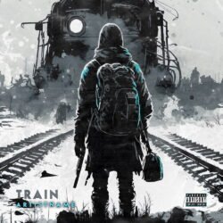Train premade alternative album cover art - for Hip-Hop, Alternative Rock Music - style Illustrated, Cinematic Style - in Black, Grey Color