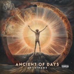 Ancient of days premade folk doom metal album cover art - for Ambient, Classical Music - style Cinematic Style, Conceptual Art - in Orange, Yellow Color