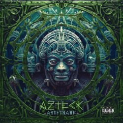 Aztecs premade primitive album cover art design - for Heavy Metal, Death Metal Music - style Illustrated - in Green, Blue Color