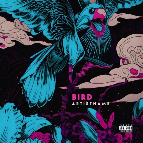 Bird premade illustration album cover art design - for Alternative Rock, Indie Rock Music - style Illustrated, Psychedelic Art - in Blue, Pink Color