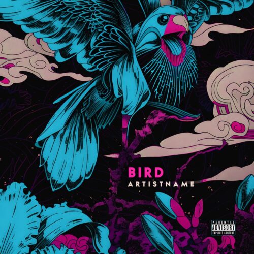 Bird - Premade Album Cover Art - Sci-Fi, Cyberpunk, Futuristic Style - in Black & Blue - for Synthwave, Cyberpunk, Electronic Music - featuring Cyborg, Robot - (Cosmic, Mystical Vibe)