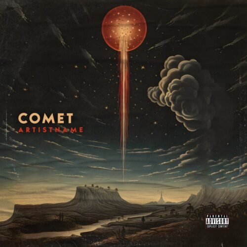 Comet premade country album cover art design - for Alternative Rock, Indie Rock Music - style Illustrated, Surrealist - in Red, Brown Color