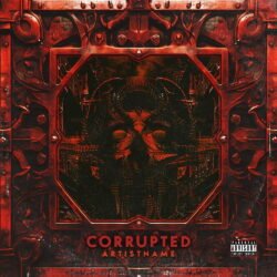 Corrupted premade ambient black metal album cover art design - for Industrial Metal, Dark Electro Music - style Dark Fantasy, Cyberpunk - in Red, Black Color